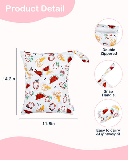 2pcs Superior Waterproof Wet Dry Bags,Reusable with Two Zippered Pockets, Baby Cloth Diaper Wet Bags,Travel,Beach,Pool,Daycare,Soiled Baby Items,Yoga Gym Bag,Wet bag for Swimsuit