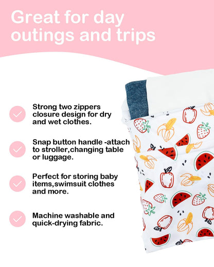 2pcs Superior Waterproof Wet Dry Bags,Reusable with Two Zippered Pockets, Baby Cloth Diaper Wet Bags,Travel,Beach,Pool,Daycare,Soiled Baby Items,Yoga Gym Bag,Wet bag for Swimsuit