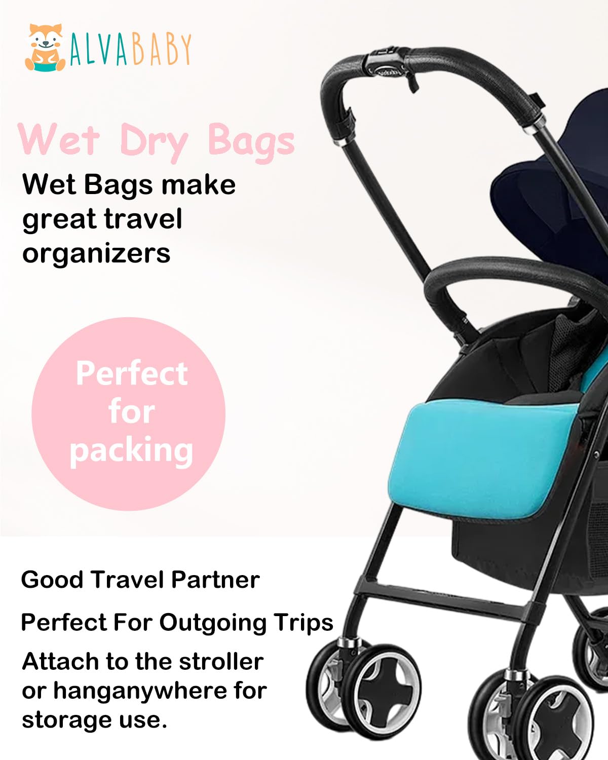 2pcs Superior Waterproof Wet Dry Bags,Reusable with Two Zippered Pockets, Baby Cloth Diaper Wet Bags,Travel,Beach,Pool,Daycare,Soiled Baby Items,Yoga Gym Bag,Wet bag for Swimsuit