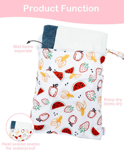 2pcs Superior Waterproof Wet Dry Bags,Reusable with Two Zippered Pockets, Baby Cloth Diaper Wet Bags,Travel,Beach,Pool,Daycare,Soiled Baby Items,Yoga Gym Bag,Wet bag for Swimsuit