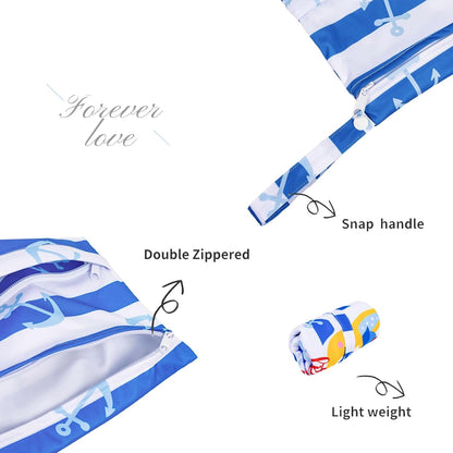 2pcs Superior Waterproof Wet Dry Bags,Reusable with Two Zippered Pockets, Baby Cloth Diaper Wet Bags,Travel,Beach,Pool,Daycare,Soiled Baby Items,Yoga Gym Bag,Wet bag for Swimsuit