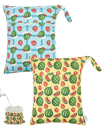 2pcs Superior Waterproof Wet Dry Bags,Reusable with Two Zippered Pockets, Baby Cloth Diaper Wet Bags,Travel,Beach,Pool,Daycare,Soiled Baby Items,Yoga Gym Bag,Wet bag for Swimsuit