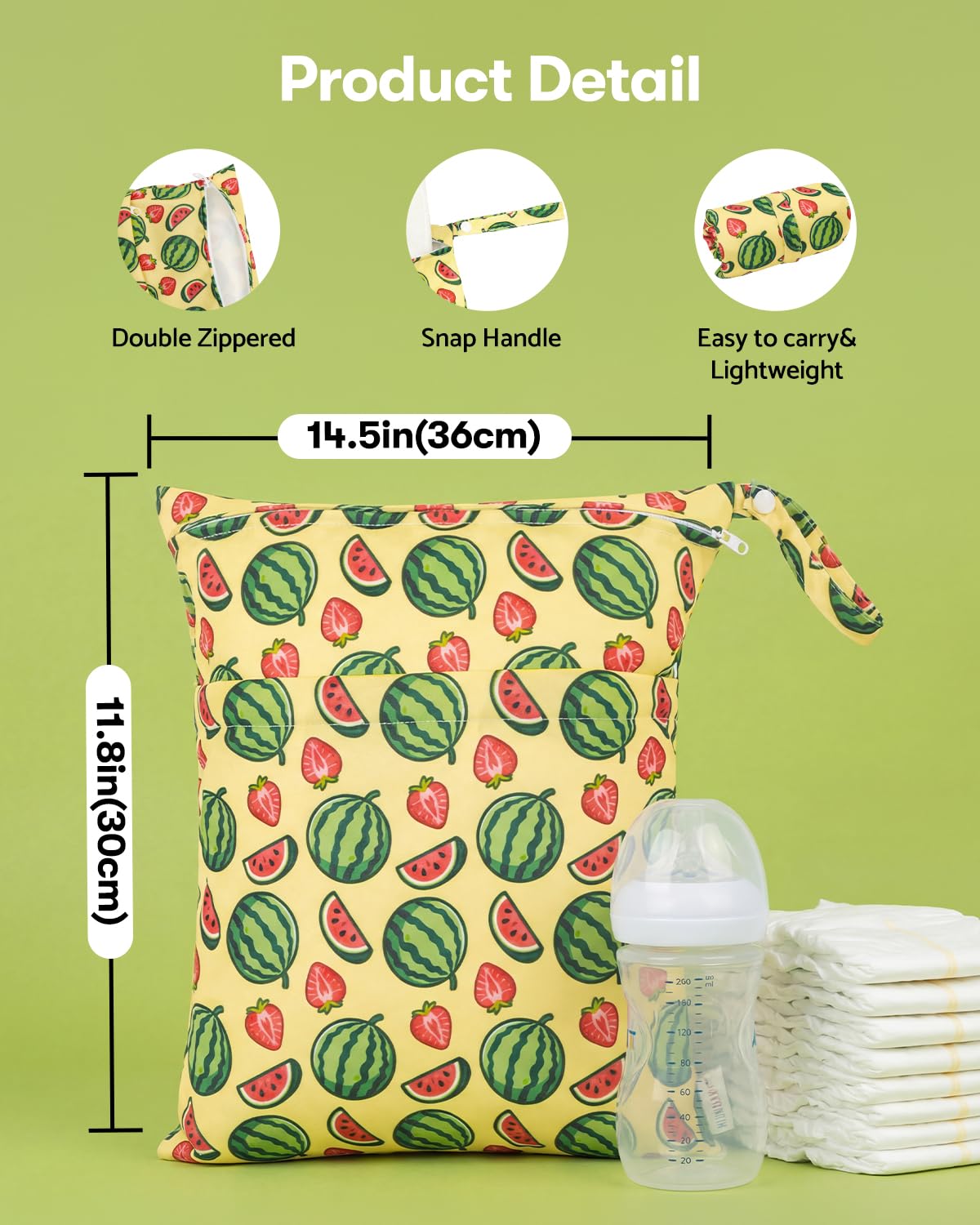 2pcs Superior Waterproof Wet Dry Bags,Reusable with Two Zippered Pockets, Baby Cloth Diaper Wet Bags,Travel,Beach,Pool,Daycare,Soiled Baby Items,Yoga Gym Bag,Wet bag for Swimsuit