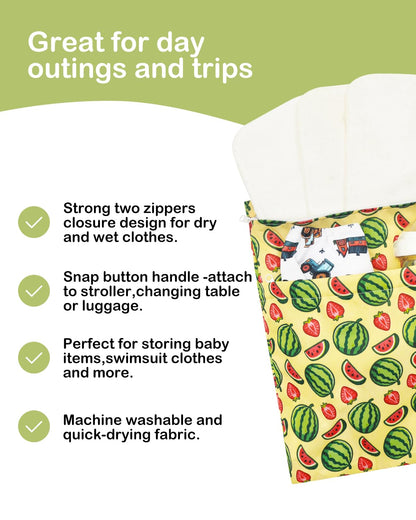 2pcs Superior Waterproof Wet Dry Bags,Reusable with Two Zippered Pockets, Baby Cloth Diaper Wet Bags,Travel,Beach,Pool,Daycare,Soiled Baby Items,Yoga Gym Bag,Wet bag for Swimsuit