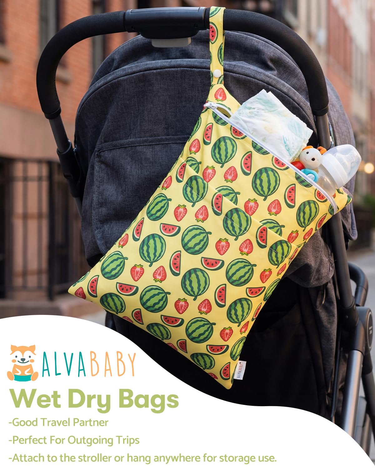 2pcs Superior Waterproof Wet Dry Bags,Reusable with Two Zippered Pockets, Baby Cloth Diaper Wet Bags,Travel,Beach,Pool,Daycare,Soiled Baby Items,Yoga Gym Bag,Wet bag for Swimsuit
