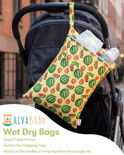 2pcs Superior Waterproof Wet Dry Bags,Reusable with Two Zippered Pockets, Baby Cloth Diaper Wet Bags,Travel,Beach,Pool,Daycare,Soiled Baby Items,Yoga Gym Bag,Wet bag for Swimsuit