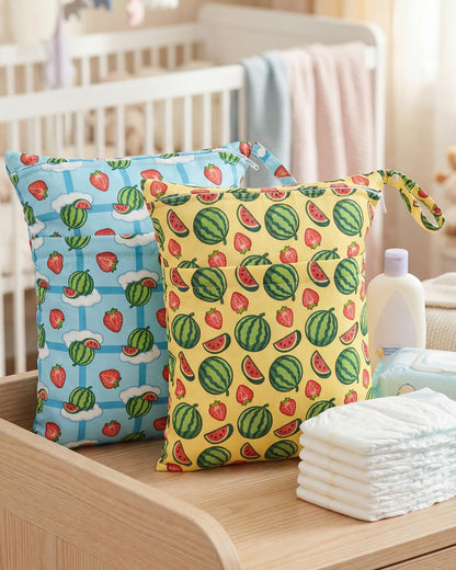 2pcs Superior Waterproof Wet Dry Bags,Reusable with Two Zippered Pockets, Baby Cloth Diaper Wet Bags,Travel,Beach,Pool,Daycare,Soiled Baby Items,Yoga Gym Bag,Wet bag for Swimsuit