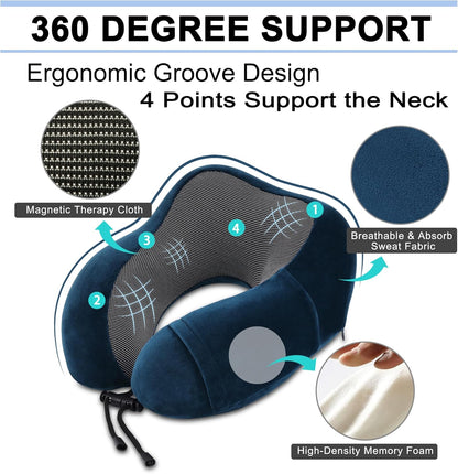 Travel Pillow and Blanket Set Neck Pillows Soft Blankets with Sleep Mask Travel Essentials for Airplane Car Memory Foam Blue Green
