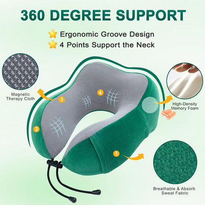 Travel Pillow and Blanket Set Neck Pillows Soft Blankets with Sleep Mask Travel Essentials for Airplane Car Memory Foam Blue Green