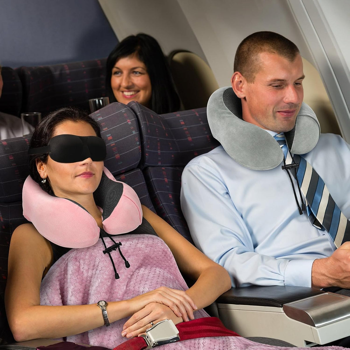 Travel Pillow and Blanket Set Neck Pillows Soft Blankets with Sleep Mask Travel Essentials for Airplane Car Memory Foam Blue Green