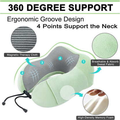Travel Pillow and Blanket Set Neck Pillows Soft Blankets with Sleep Mask Travel Essentials for Airplane Car Memory Foam Blue Green