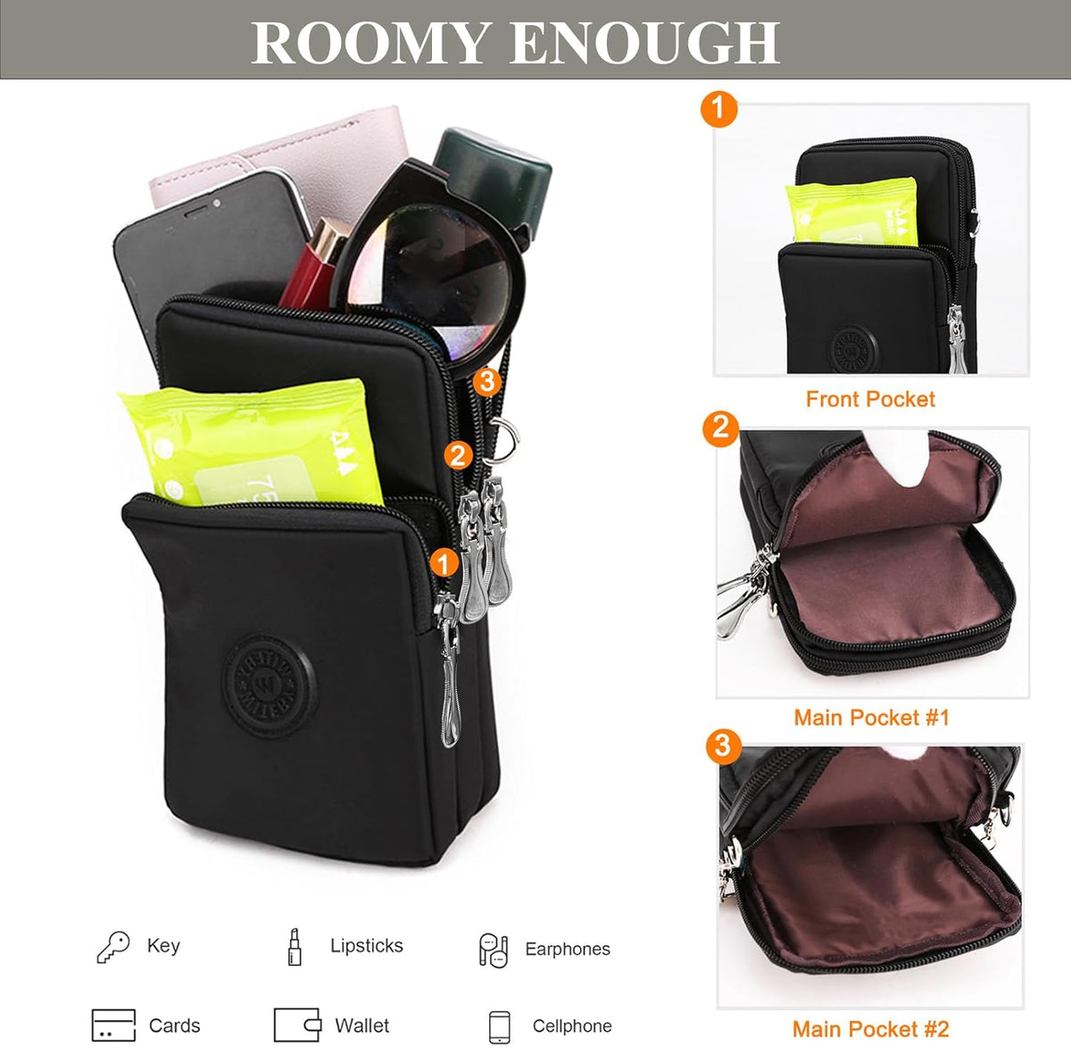 Waterproof Nylon Cute Crossbody Cell Phone Purse Smartphone Wallet Bag for Women