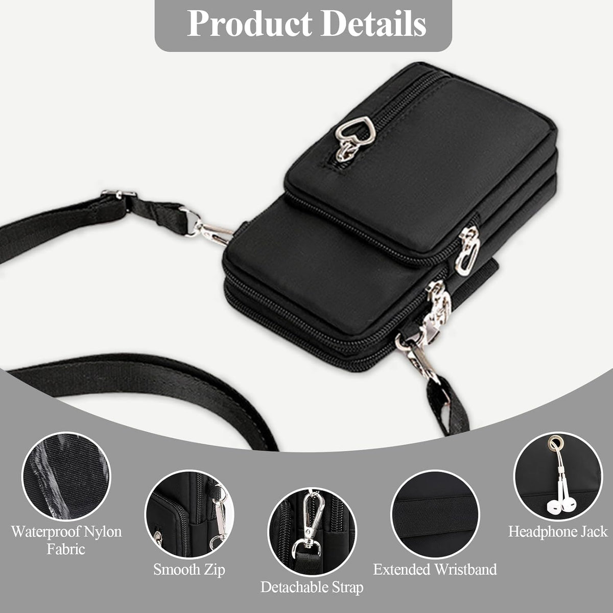 Waterproof Nylon Cute Crossbody Cell Phone Purse Smartphone Wallet Bag for Women