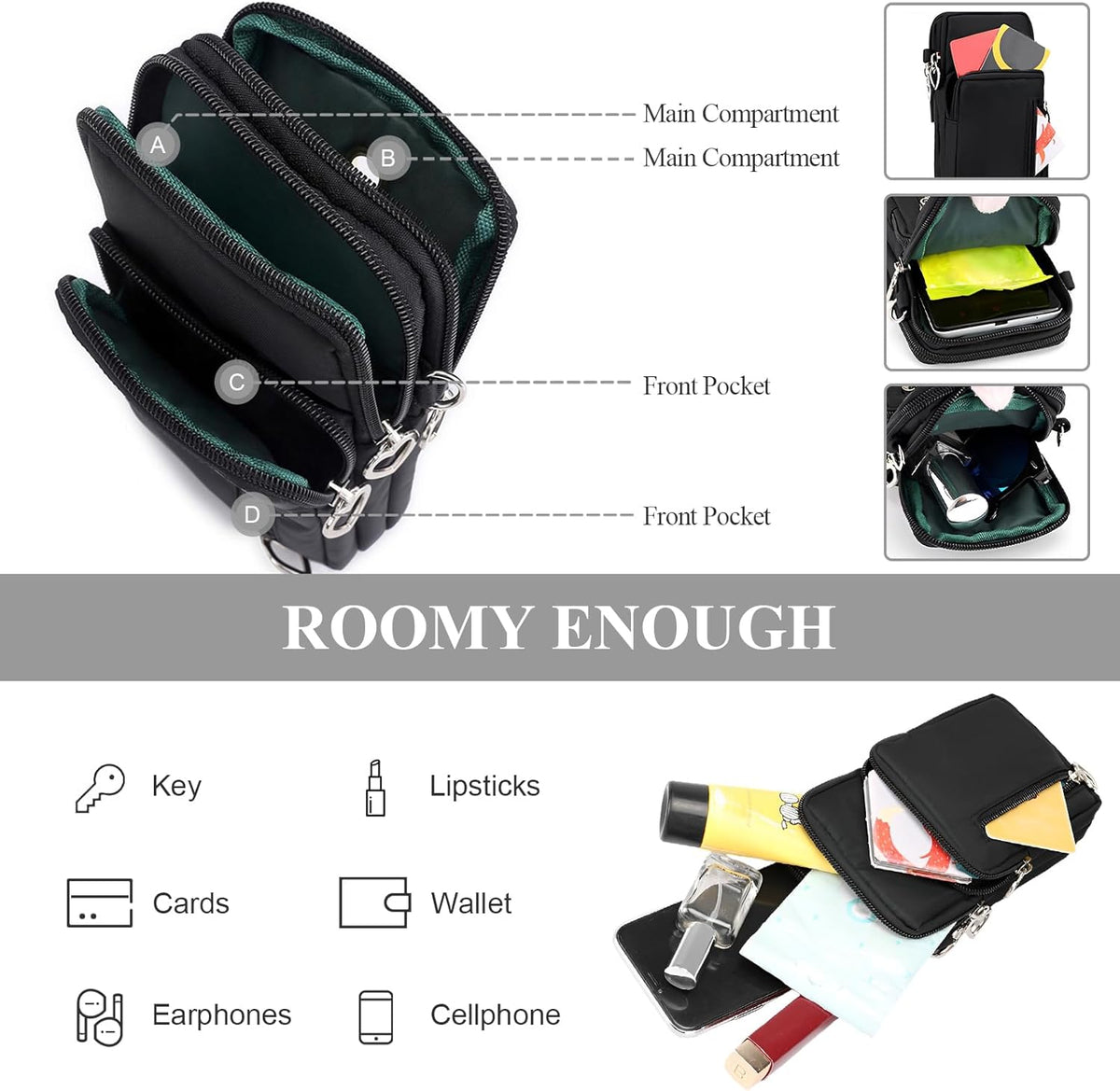 Waterproof Nylon Cute Crossbody Cell Phone Purse Smartphone Wallet Bag for Women