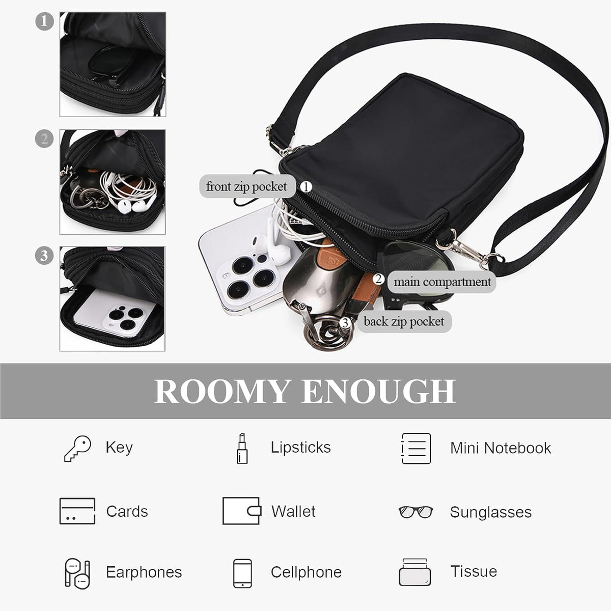Waterproof Nylon Cute Crossbody Cell Phone Purse Smartphone Wallet Bag for Women