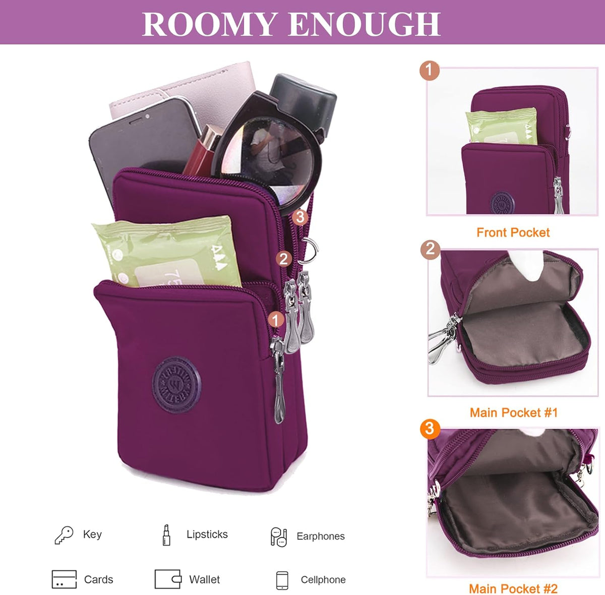 Waterproof Nylon Cute Crossbody Cell Phone Purse Smartphone Wallet Bag for Women