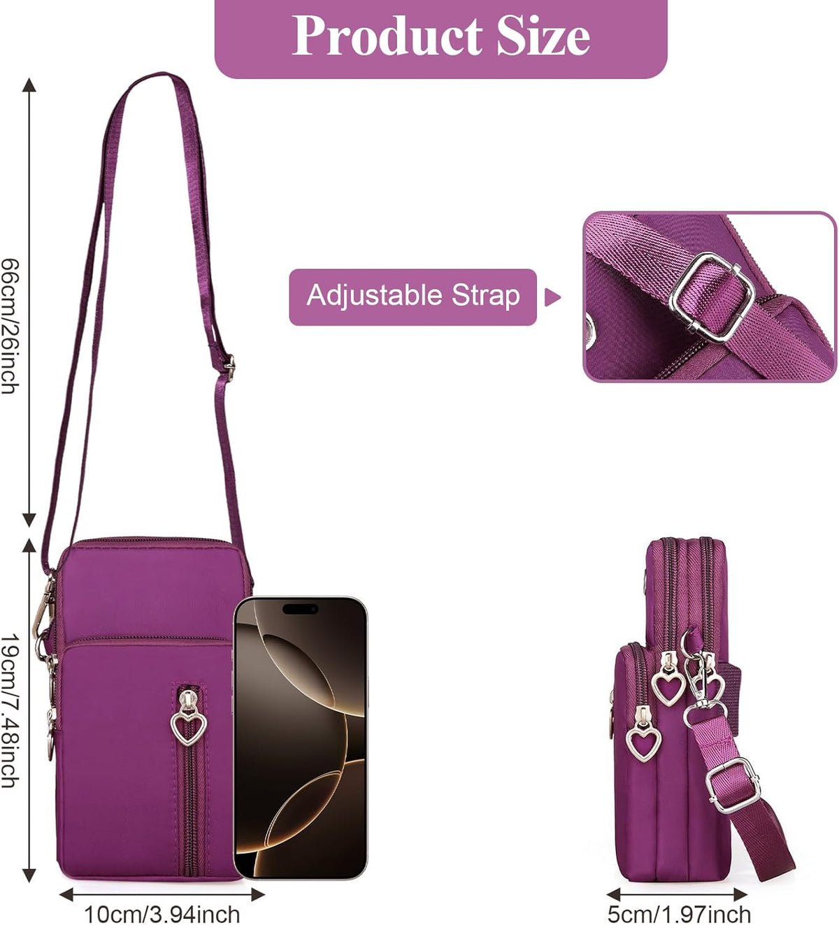 Waterproof Nylon Cute Crossbody Cell Phone Purse Smartphone Wallet Bag for Women