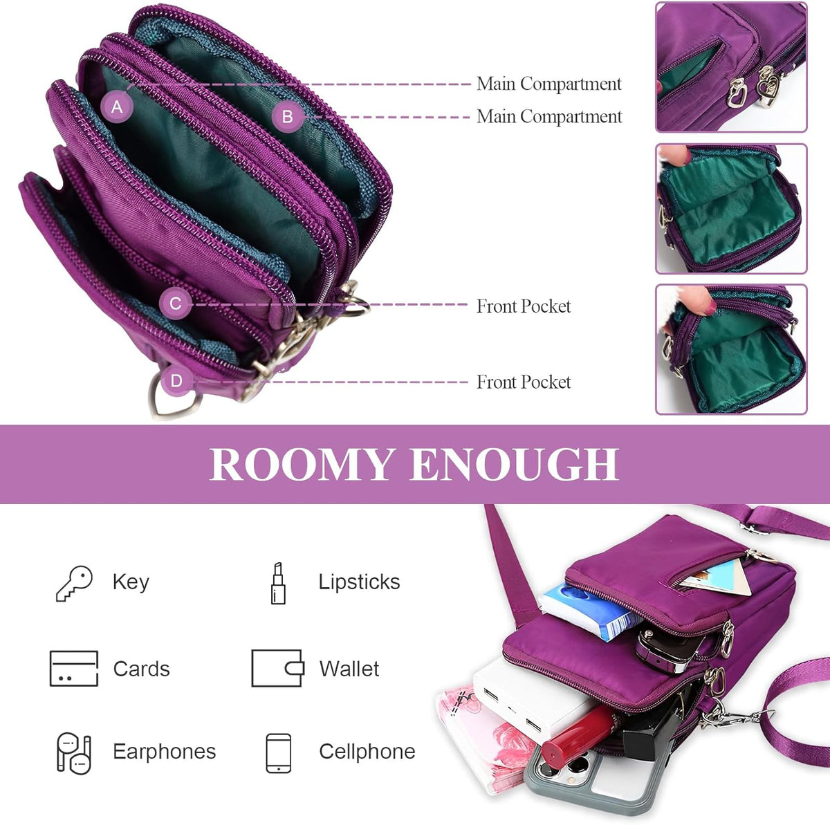 Waterproof Nylon Cute Crossbody Cell Phone Purse Smartphone Wallet Bag for Women