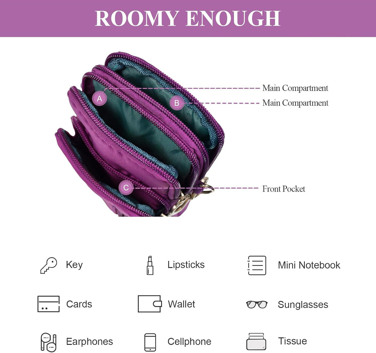 Waterproof Nylon Cute Crossbody Cell Phone Purse Smartphone Wallet Bag for Women