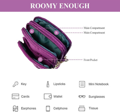 Waterproof Nylon Cute Crossbody Cell Phone Purse Smartphone Wallet Bag for Women