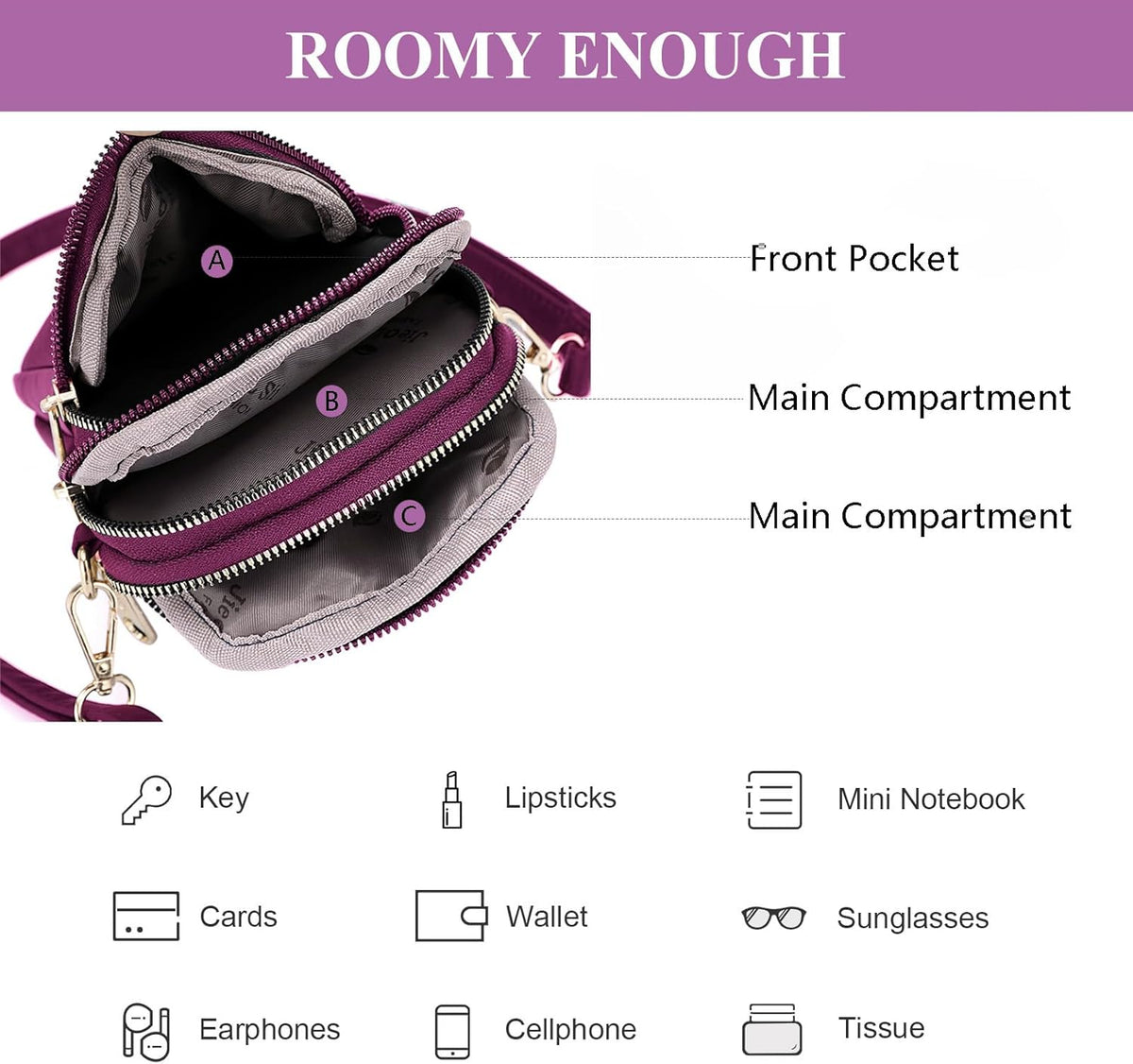 Waterproof Nylon Cute Crossbody Cell Phone Purse Smartphone Wallet Bag for Women