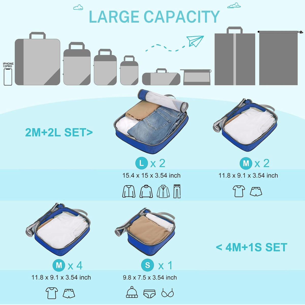 Compression Packing Cubes, Extensible Storage Mesh Bags Organizers