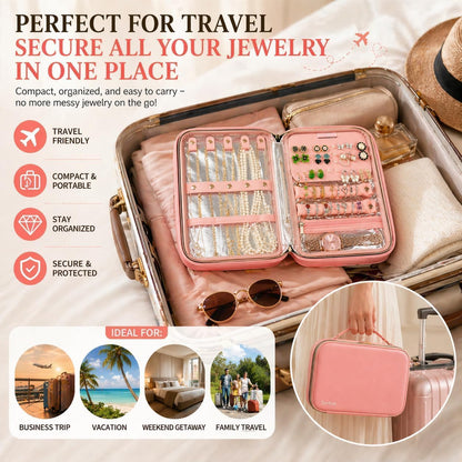 Fireproof Travel Jewelry Organizer Case with Lock for Women, Pink | Water-Resistant Hard Shell, 3 Removable Clear Pages and Adjustable Dividers Organize Jewelry at Home or While Traveling