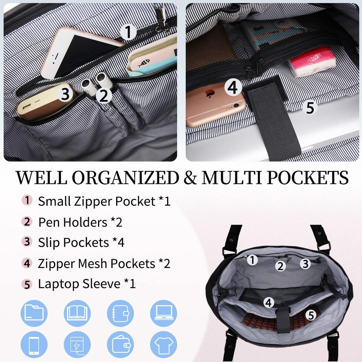 Laptop Tote Bag for Women, 15.6 Inch Computer Shoulder Bag Teacher Work Bag Travel Purse with Small Pouch VONXURY