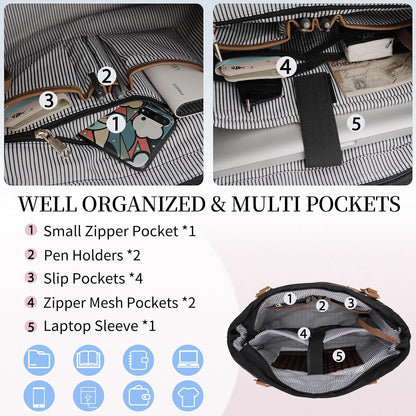 Laptop Tote Bag for Women, 15.6 Inch Computer Shoulder Bag Teacher Work Bag Travel Purse with Small Pouch VONXURY