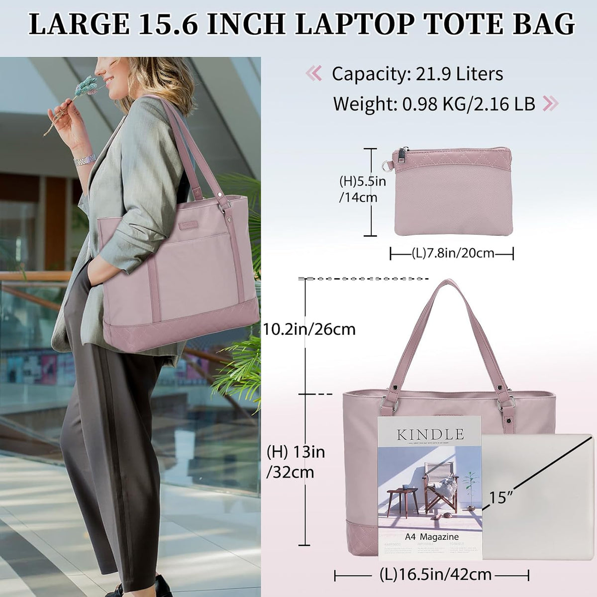 Laptop Tote Bag for Women, 15.6 Inch Computer Shoulder Bag Teacher Work Bag Travel Purse with Small Pouch VONXURY
