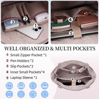 Laptop Tote Bag for Women, 15.6 Inch Computer Shoulder Bag Teacher Work Bag Travel Purse with Small Pouch VONXURY