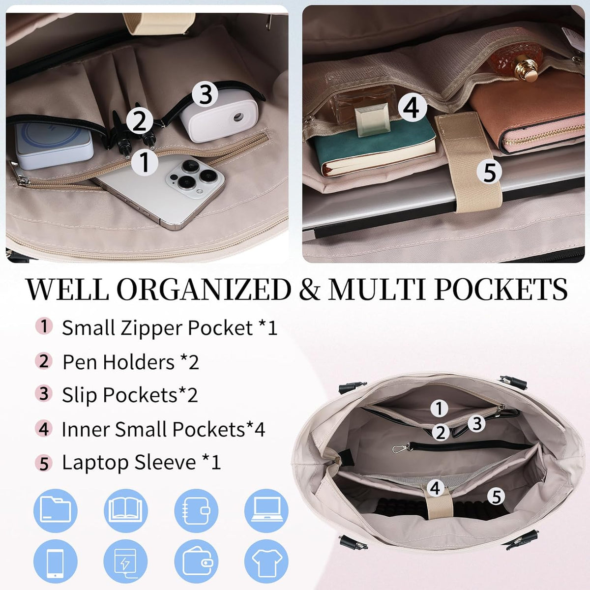 Laptop Tote Bag for Women, 15.6 Inch Computer Shoulder Bag Teacher Work Bag Travel Purse with Small Pouch VONXURY