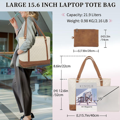 Laptop Tote Bag for Women, 15.6 Inch Computer Shoulder Bag Teacher Work Bag Travel Purse with Small Pouch VONXURY