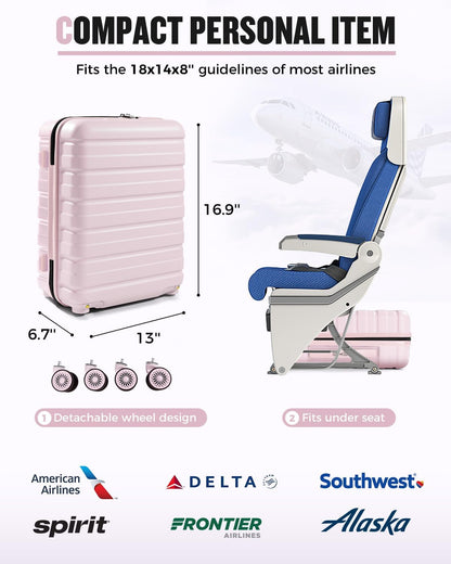 Lekesrping Underseat Carry On Luggage for Women, 16 Inch Stylish Lightweight Under Seat Carry on Suitcase with Multi-Compartment Layers & 360° Wheels for Airline TAS approved, light purple