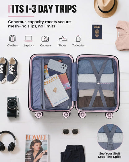 Lekesrping Underseat Carry On Luggage for Women, 16 Inch Stylish Lightweight Under Seat Carry on Suitcase with Multi-Compartment Layers & 360° Wheels for Airline TAS approved, light purple