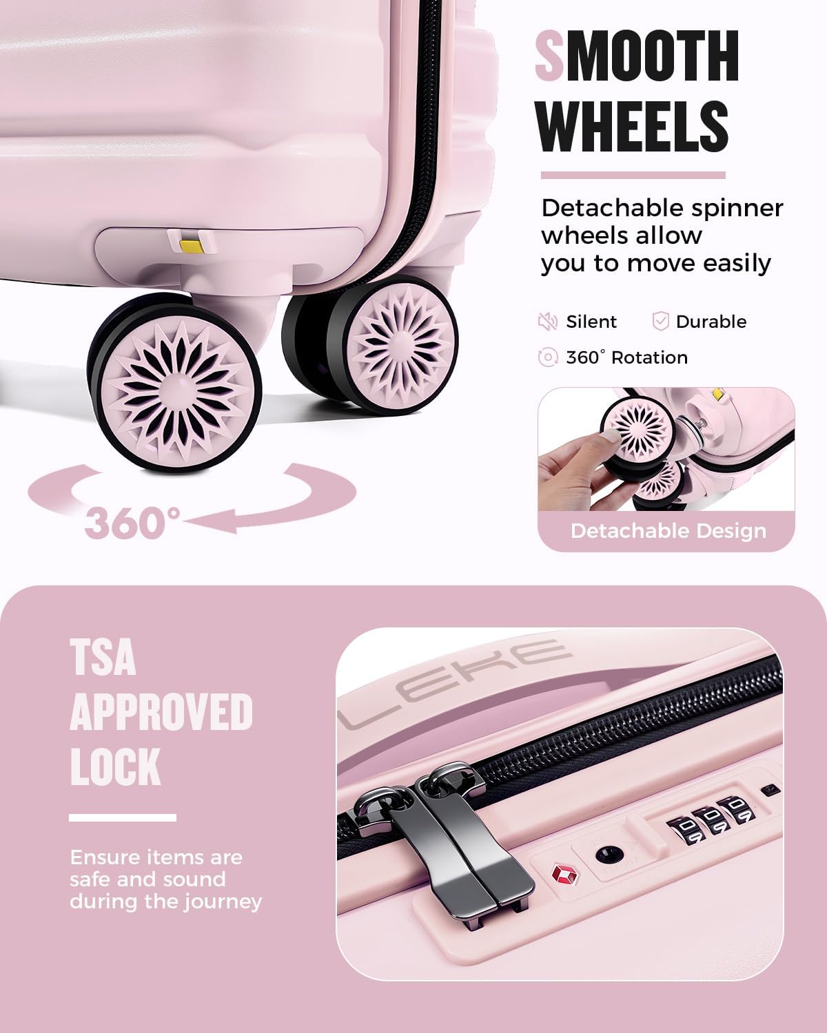 Lekesrping Underseat Carry On Luggage for Women, 16 Inch Stylish Lightweight Under Seat Carry on Suitcase with Multi-Compartment Layers & 360° Wheels for Airline TAS approved, light purple