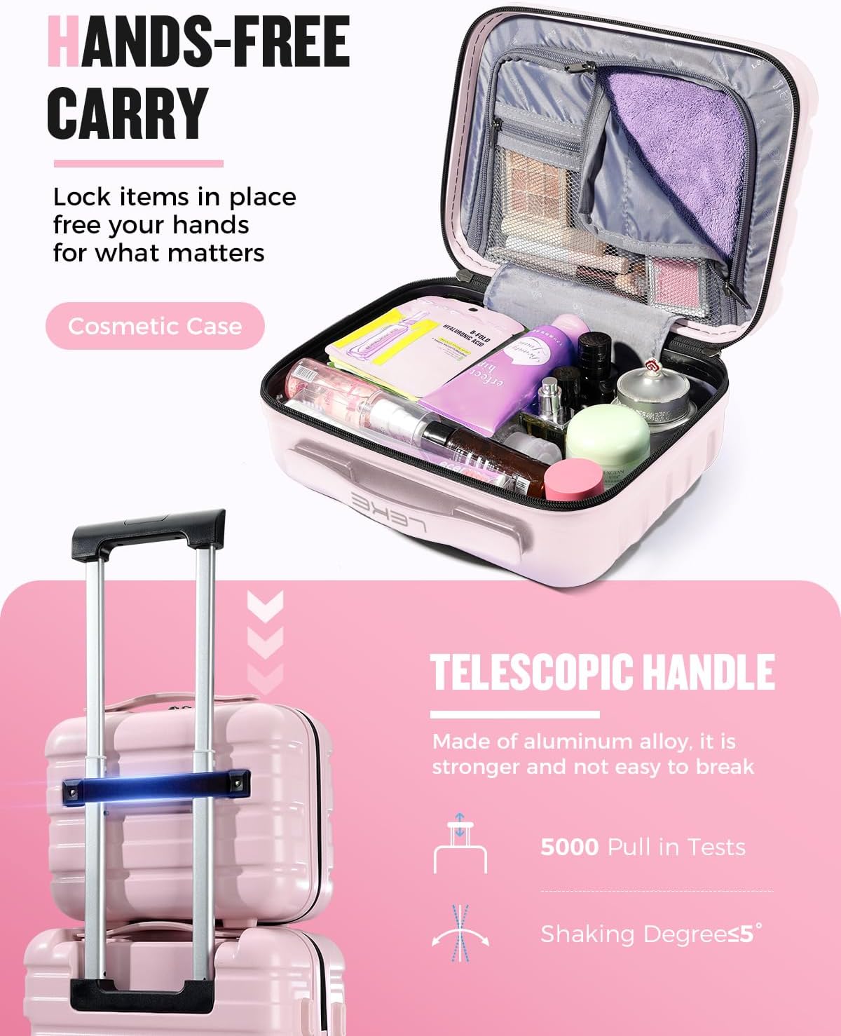 Lekesrping Underseat Carry On Luggage for Women, 16 Inch Stylish Lightweight Under Seat Carry on Suitcase with Multi-Compartment Layers & 360° Wheels for Airline TAS approved, light purple