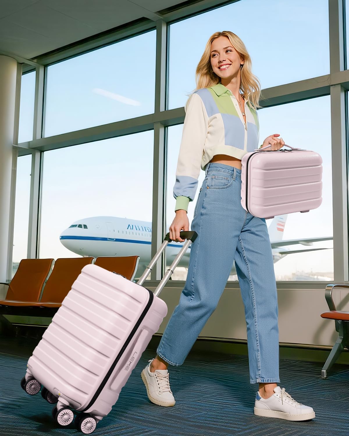 Lekesrping Underseat Carry On Luggage for Women, 16 Inch Stylish Lightweight Under Seat Carry on Suitcase with Multi-Compartment Layers & 360° Wheels for Airline TAS approved, light purple