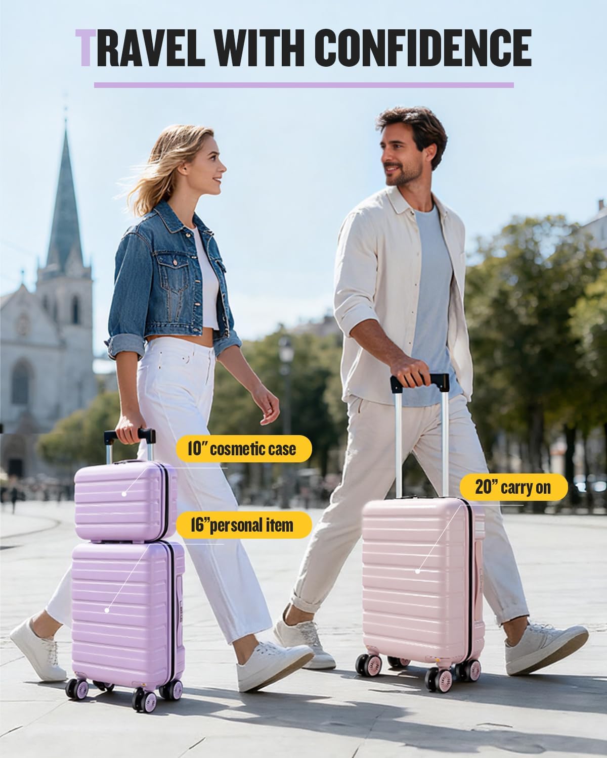 Lekesrping Underseat Carry On Luggage for Women, 16 Inch Stylish Lightweight Under Seat Carry on Suitcase with Multi-Compartment Layers & 360° Wheels for Airline TAS approved, light purple