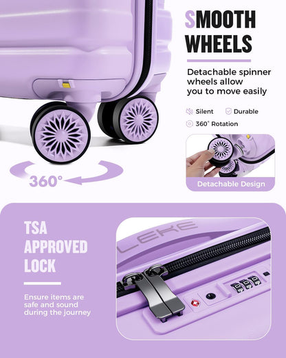 Lekesrping Underseat Carry On Luggage for Women, 16 Inch Stylish Lightweight Under Seat Carry on Suitcase with Multi-Compartment Layers & 360° Wheels for Airline TAS approved, light purple