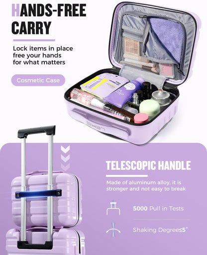 Lekesrping Underseat Carry On Luggage for Women, 16 Inch Stylish Lightweight Under Seat Carry on Suitcase with Multi-Compartment Layers & 360° Wheels for Airline TAS approved, light purple
