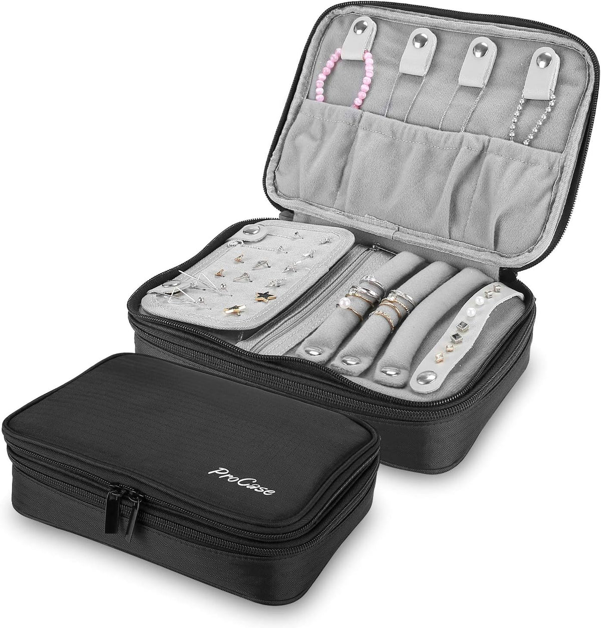 Travel Jewelry Case Organizer Bag, Soft Padded Jewelry Carrying Pouch Portable Storage Holder for Earrings Ring Necklace Bracelet Chain