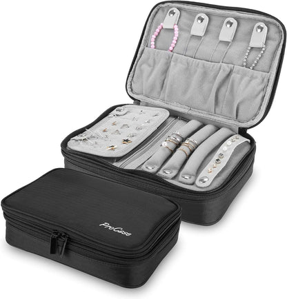 Travel Jewelry Case Organizer Bag, Soft Padded Jewelry Carrying Pouch Portable Storage Holder for Earrings Ring Necklace Bracelet Chain