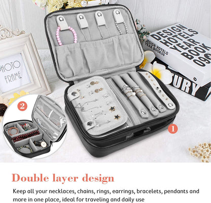 Travel Jewelry Case Organizer Bag, Soft Padded Jewelry Carrying Pouch Portable Storage Holder for Earrings Ring Necklace Bracelet Chain