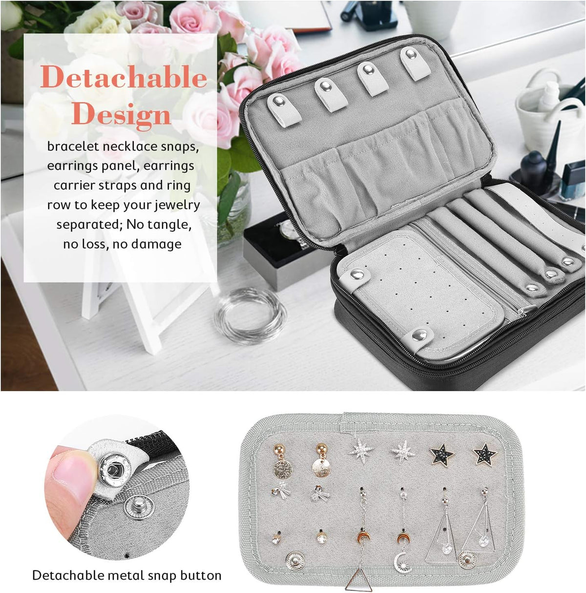 Travel Jewelry Case Organizer Bag, Soft Padded Jewelry Carrying Pouch Portable Storage Holder for Earrings Ring Necklace Bracelet Chain
