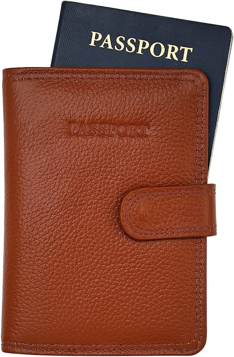 Classic Leather RFID Protective Passport + Vaccine Card Holder Wallet for Travel (Red)