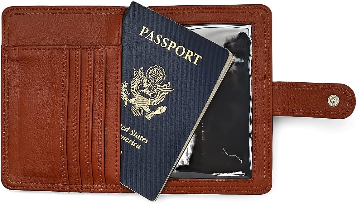 Classic Leather RFID Protective Passport + Vaccine Card Holder Wallet for Travel (Red)