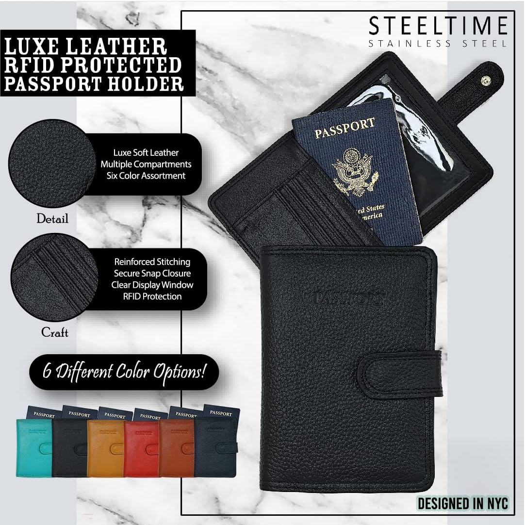 Classic Leather RFID Protective Passport + Vaccine Card Holder Wallet for Travel (Red)