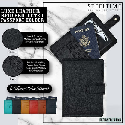 Classic Leather RFID Protective Passport + Vaccine Card Holder Wallet for Travel (Red)