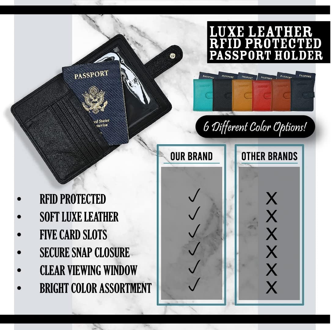 Classic Leather RFID Protective Passport + Vaccine Card Holder Wallet for Travel (Red)